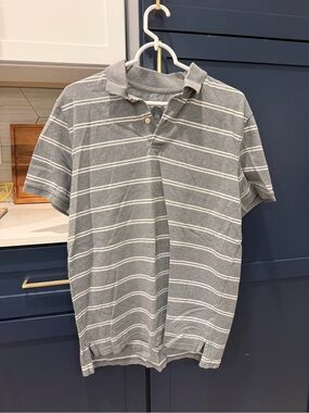 St. John's Bay Men’s Gray and White Striped Polo Shirt